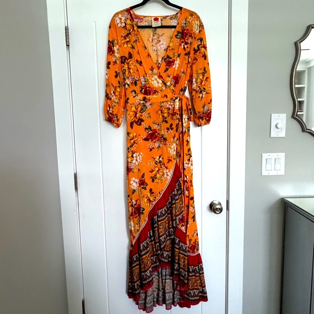 FARM RIO by Anthropologie Floral Wrap Maxi Dress - Orange and Red